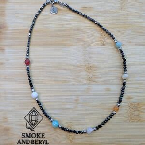 Custom Choker/Wrap Bracelet- Gemstone & Black Crystal, Silver Accents D096